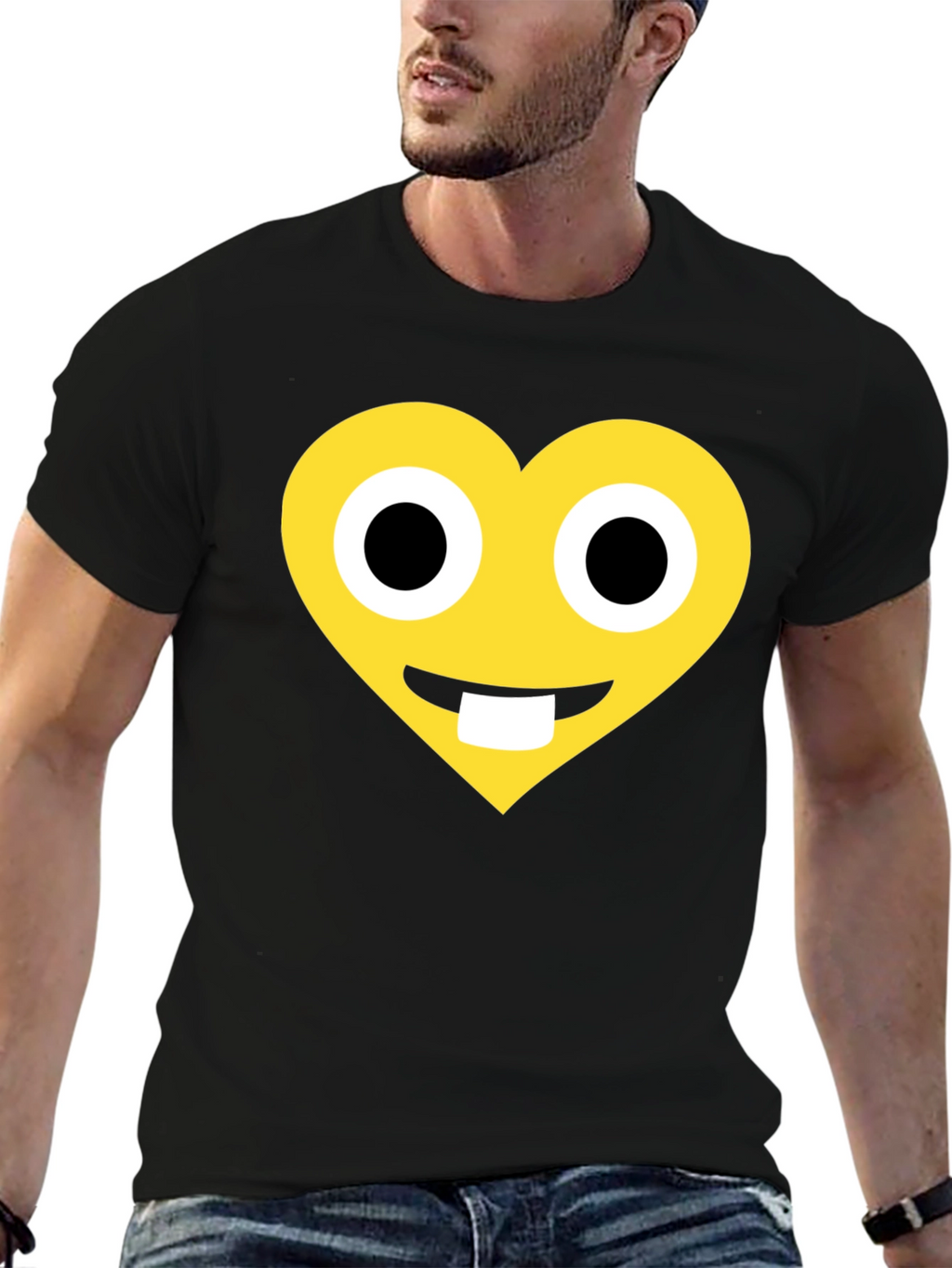 Heart Emoji Graphic T-Shirt - Black Cotton Blend
