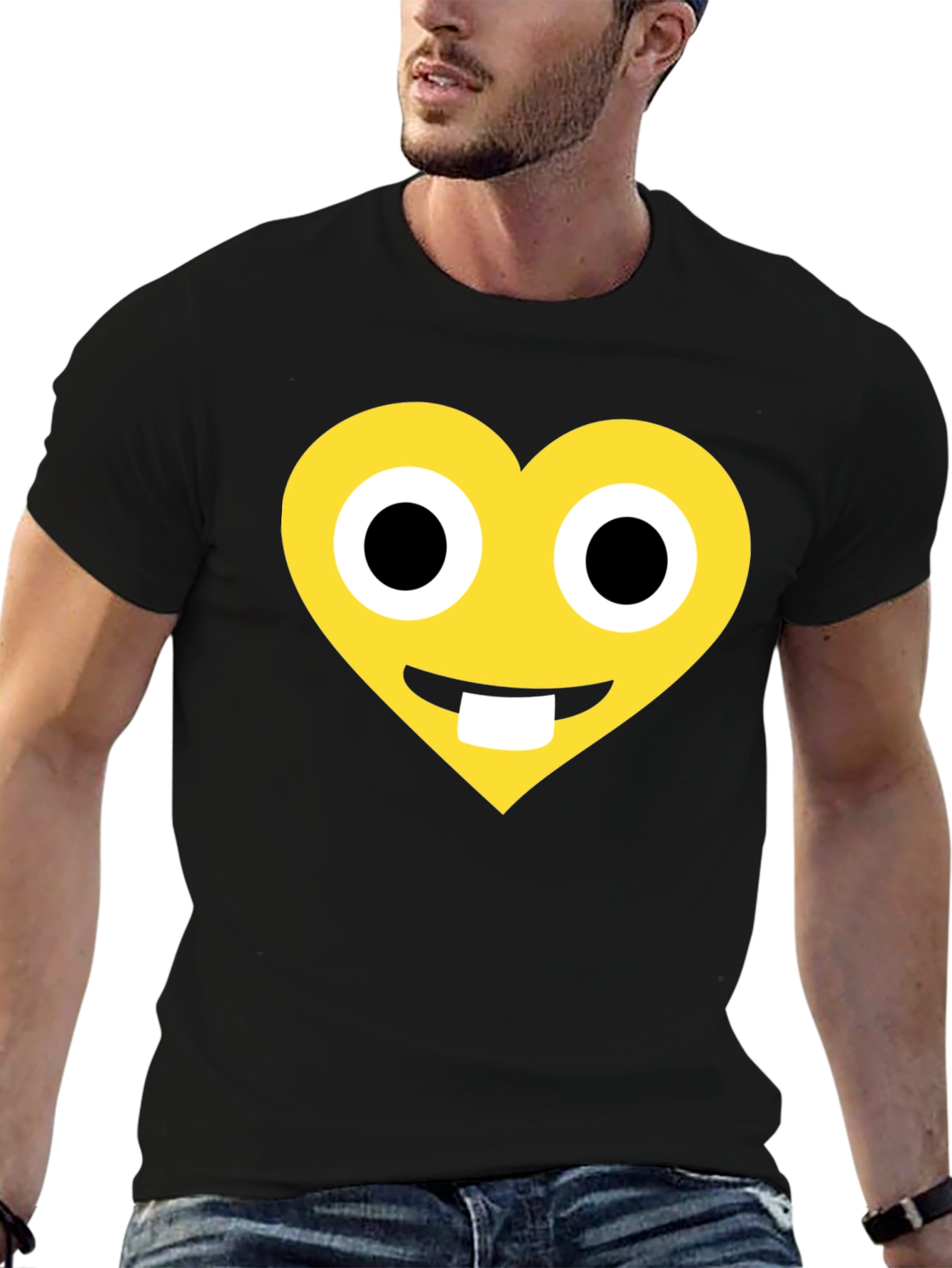 Heart Emoji Graphic T-Shirt - Black Cotton Blend
