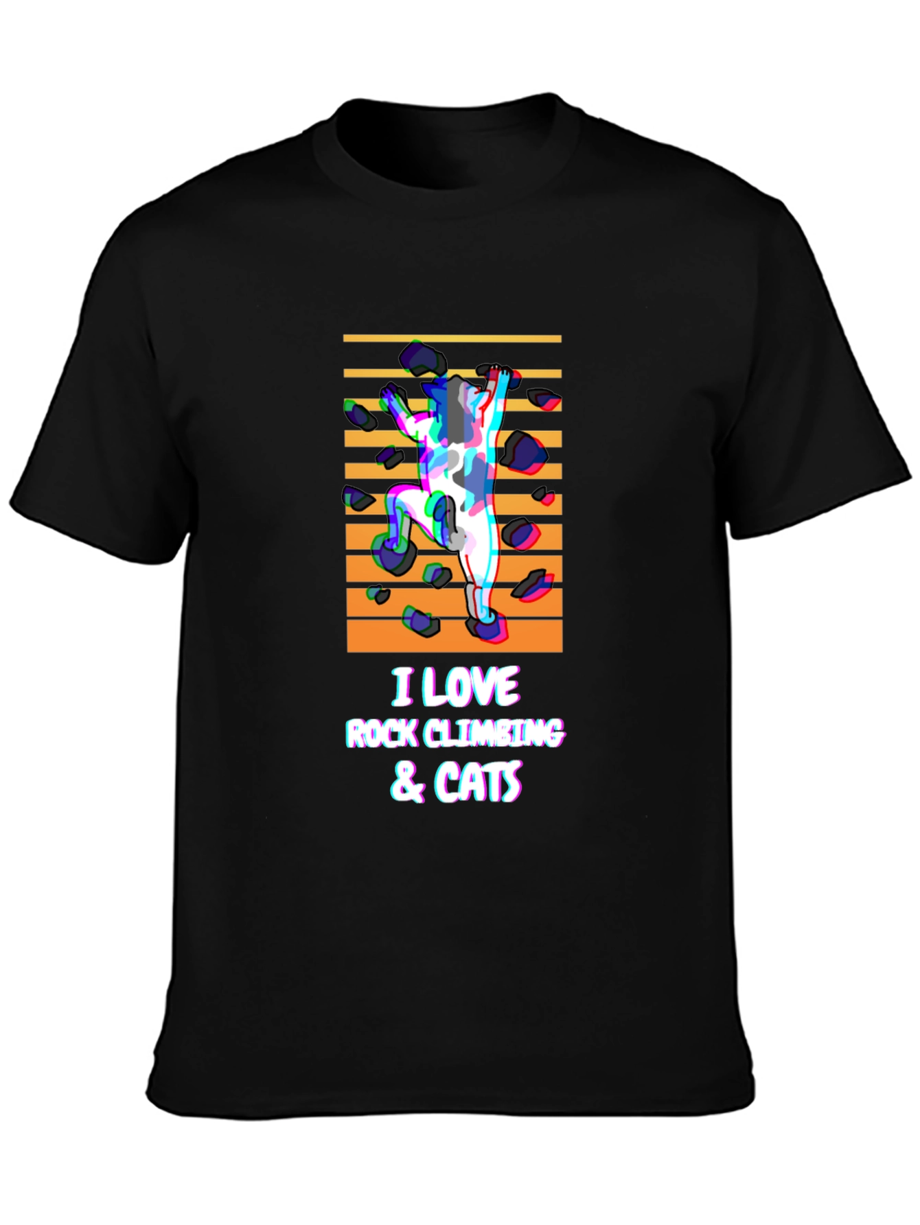 Rock Climbing & Cats Black T-Shirt