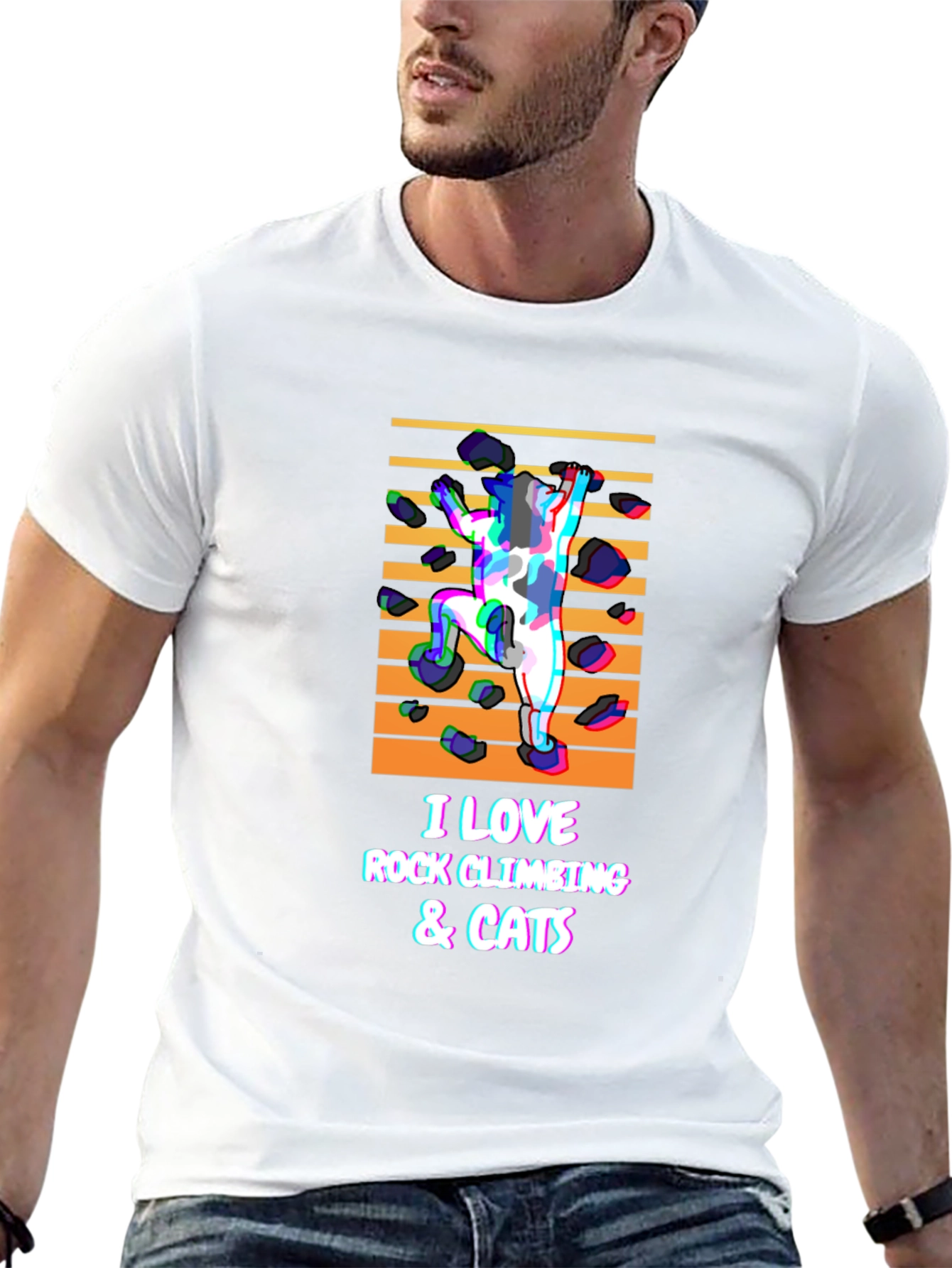 Rock Climbing & Cats Black T-Shirt