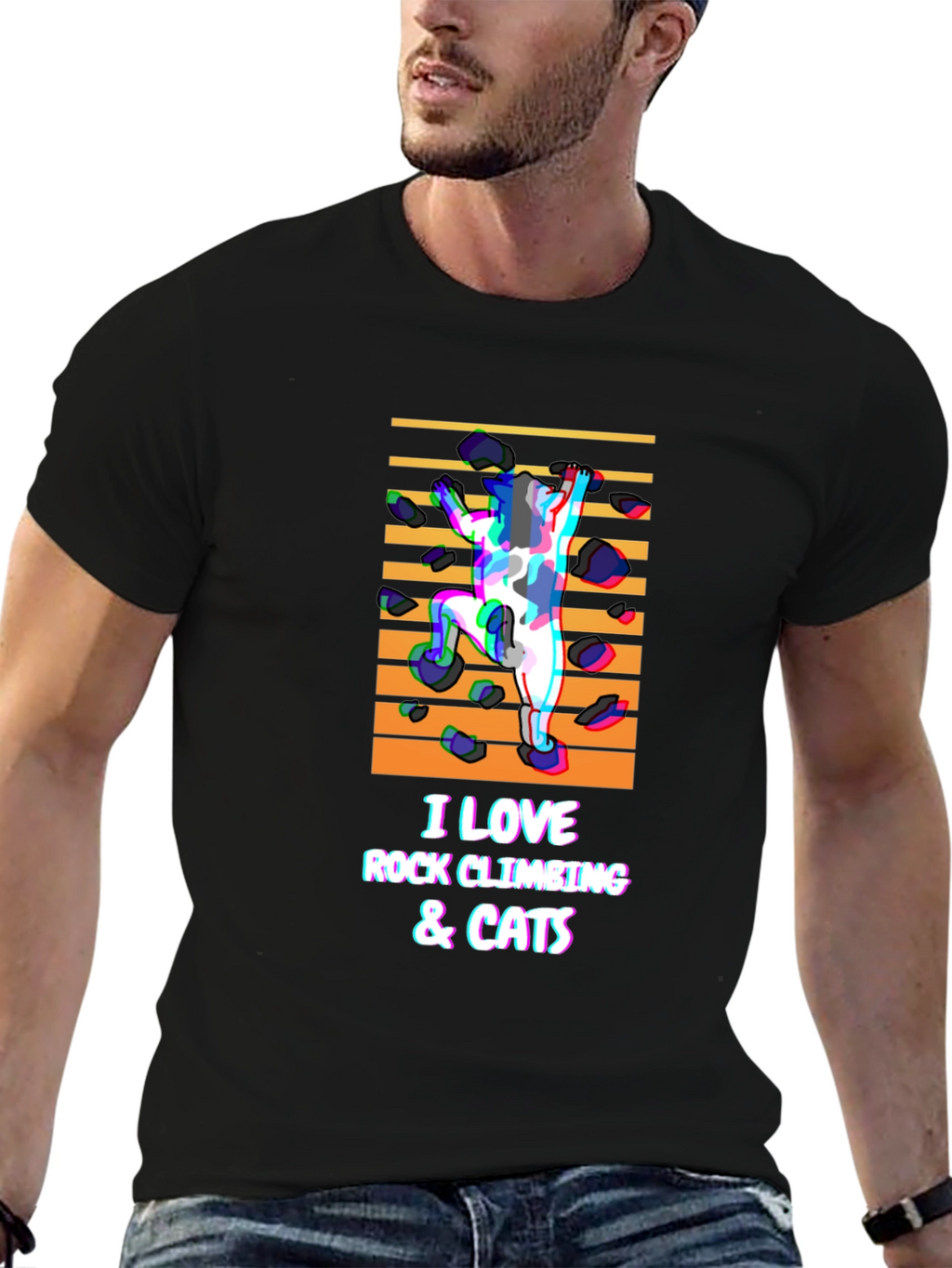 Rock Climbing & Cats Black T-Shirt