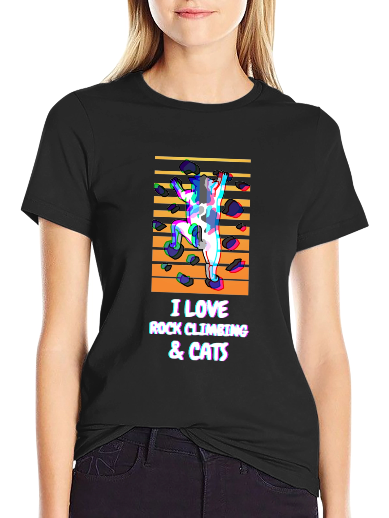 Rock Climbing & Cats Black T-Shirt