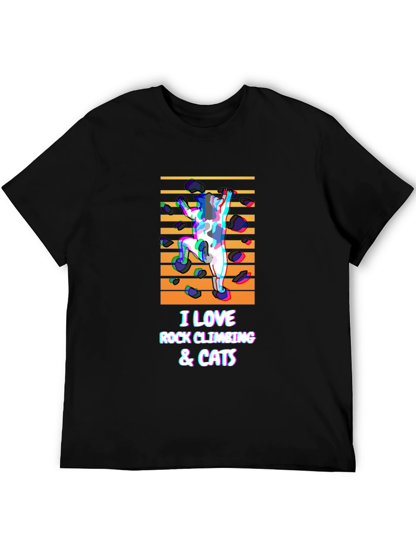 Rock Climbing & Cats Black T-Shirt