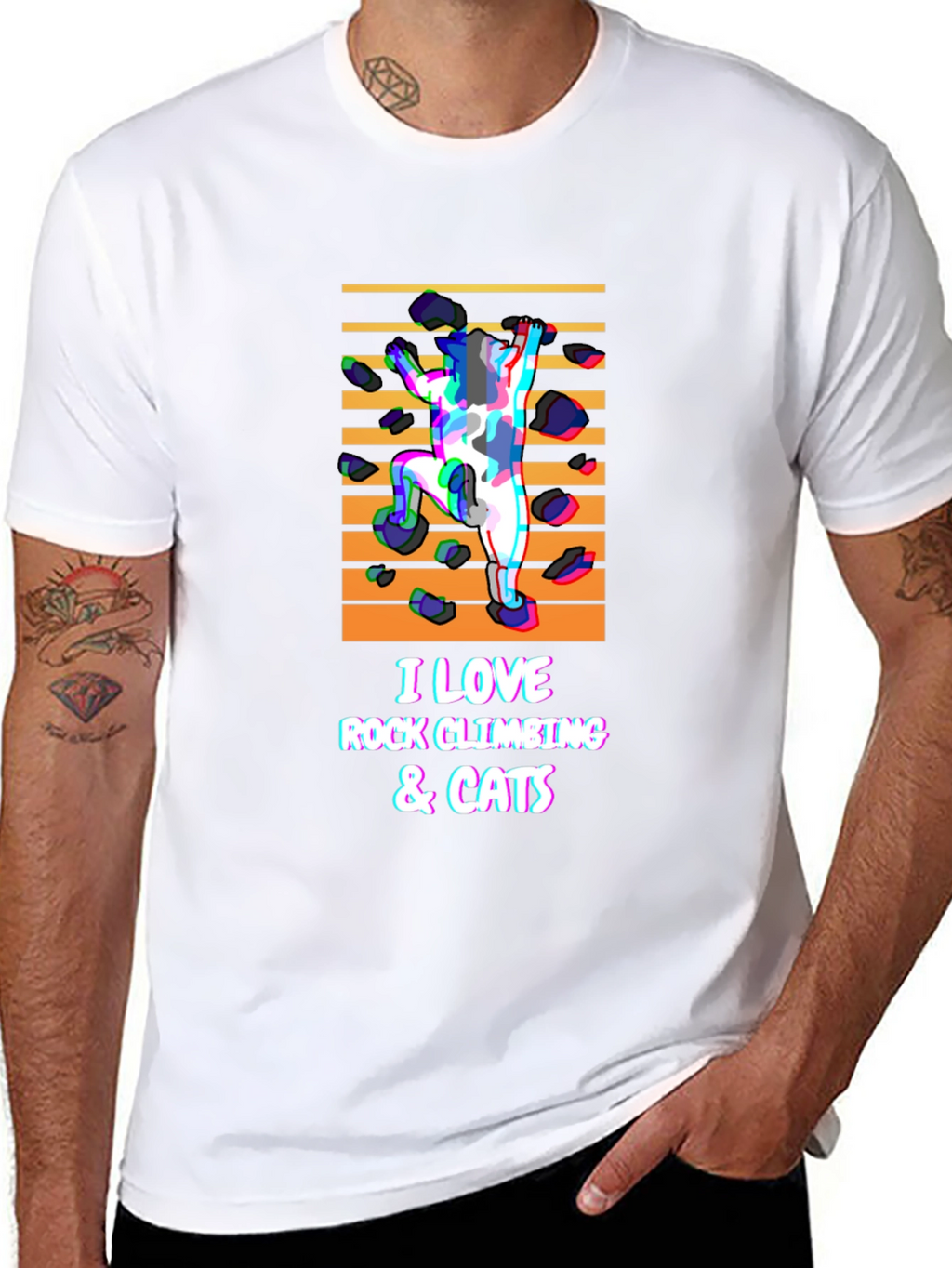 Rock Climbing & Cats Black T-Shirt
