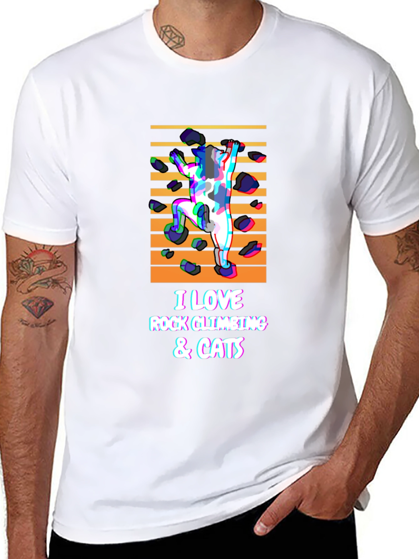 Rock Climbing & Cats Black T-Shirt