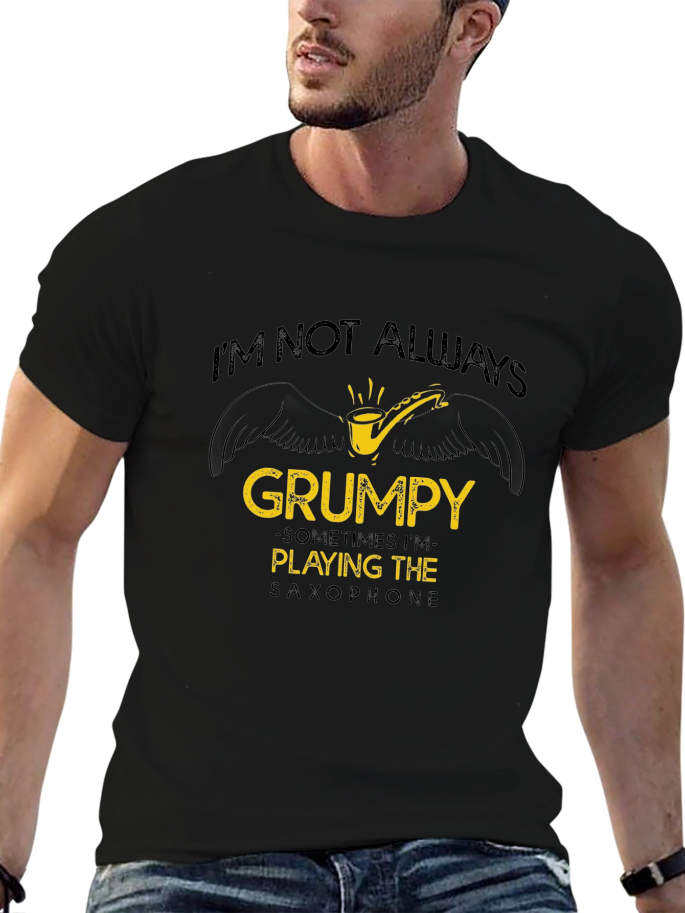 Grumpy Saxophone Player Black T-Shirt