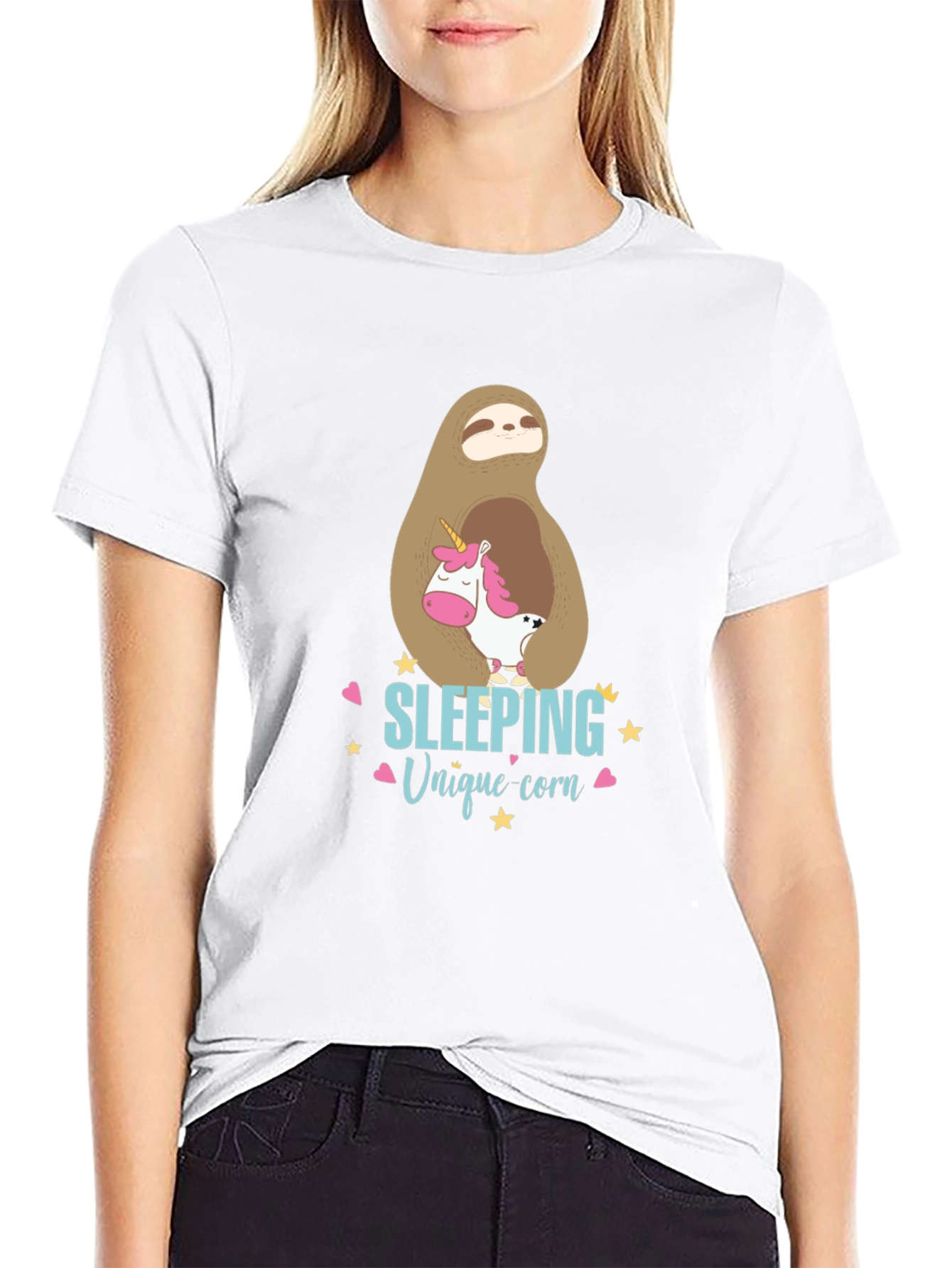 Cute Sloth & Unicorn Graphic T-Shirt