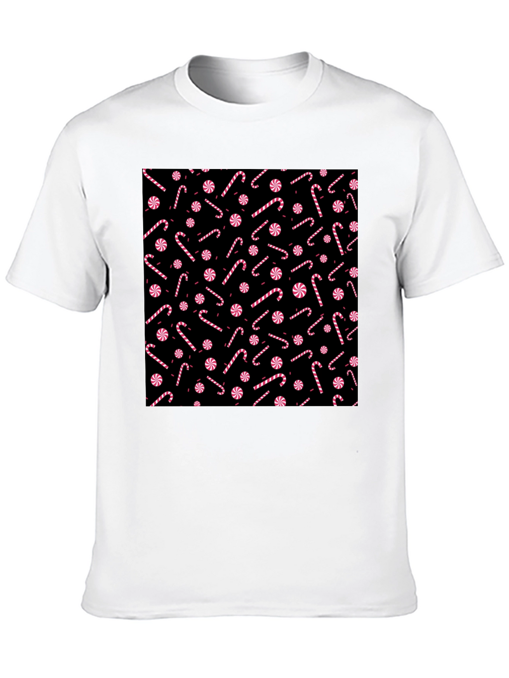 Candy Cane Pattern Black T-Shirt