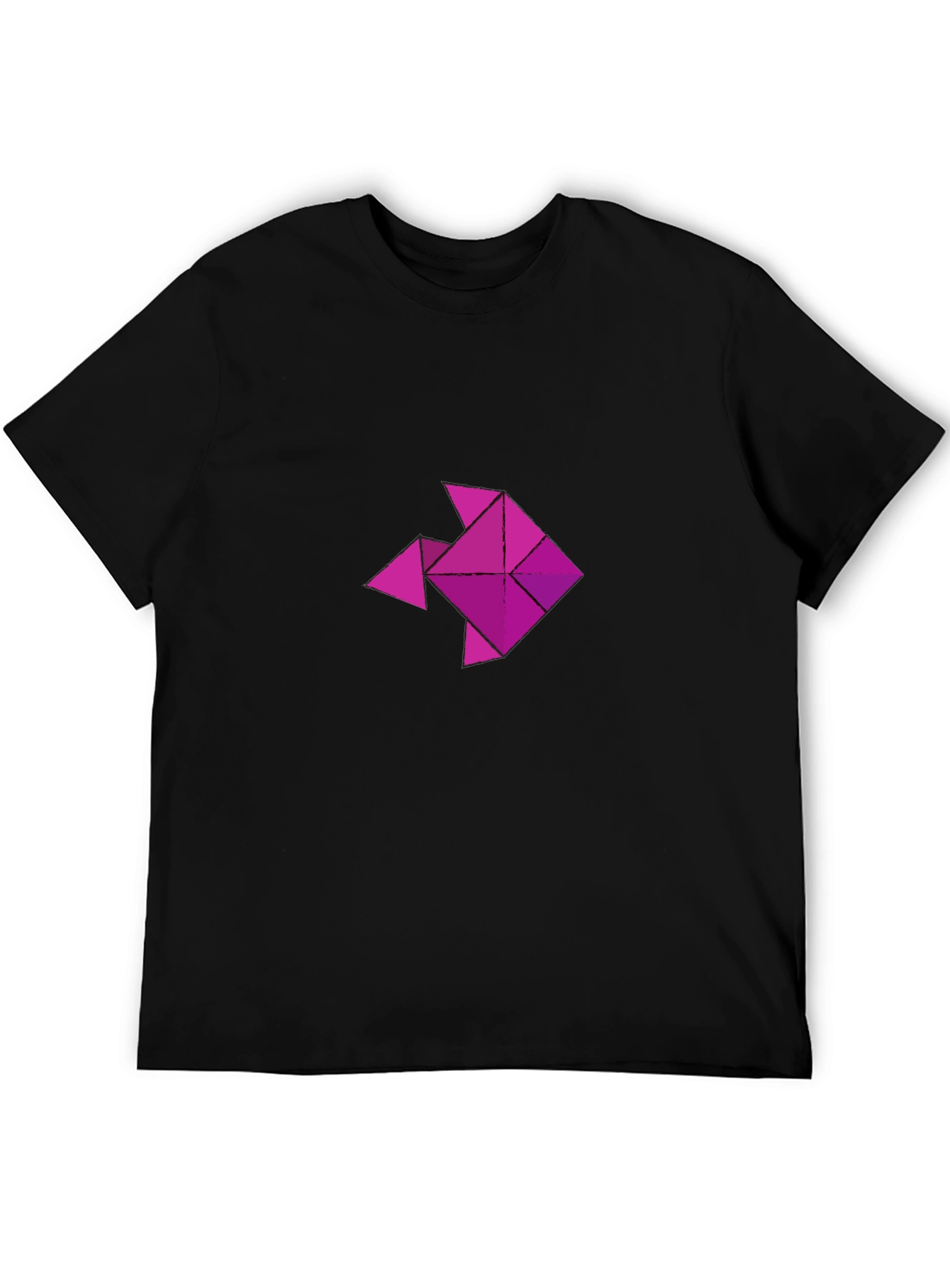 Geometric Fish Graphic T-Shirt - Casual Black Tee