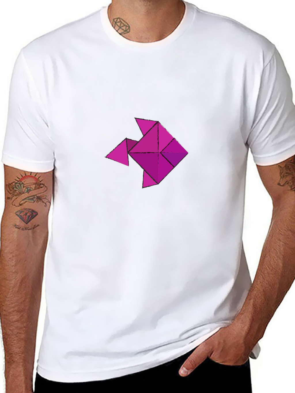 Geometric Fish Graphic T-Shirt - Casual Black Tee