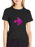 Geometric Fish Graphic T-Shirt - Casual Black Tee