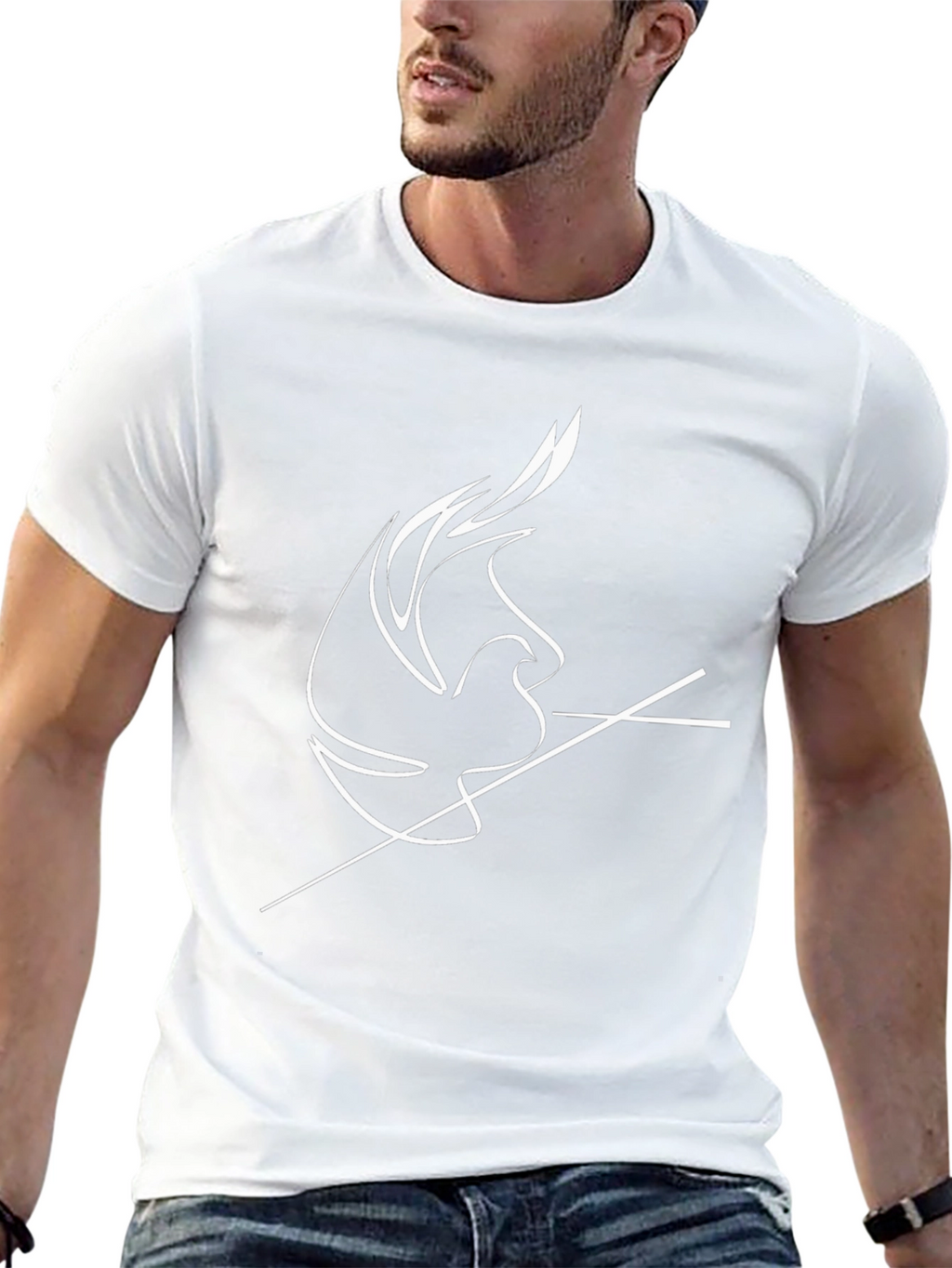 Minimalist Dove Line Art Black T-Shirt