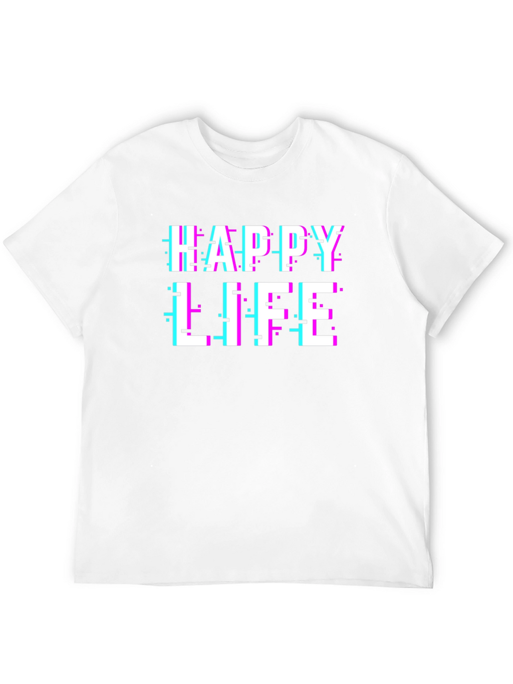 Happy Life Glitch Graphic Black T-Shirt