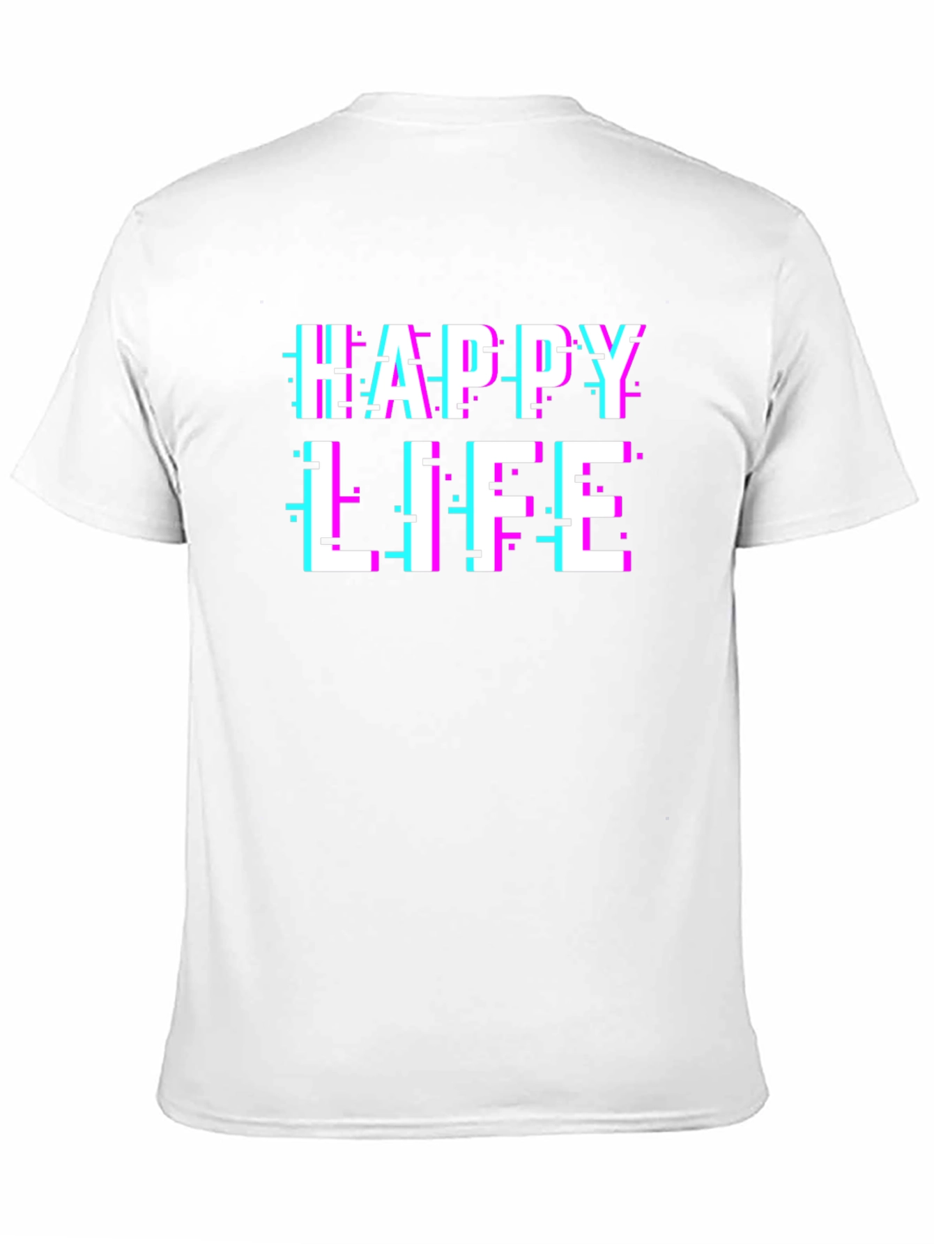 Happy Life Glitch Graphic Black T-Shirt