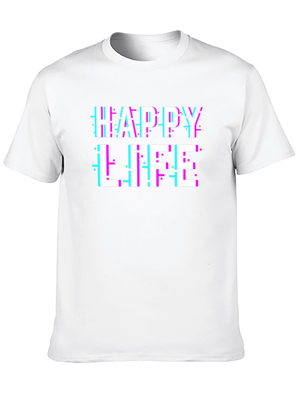 Happy Life Glitch Graphic Black T-Shirt