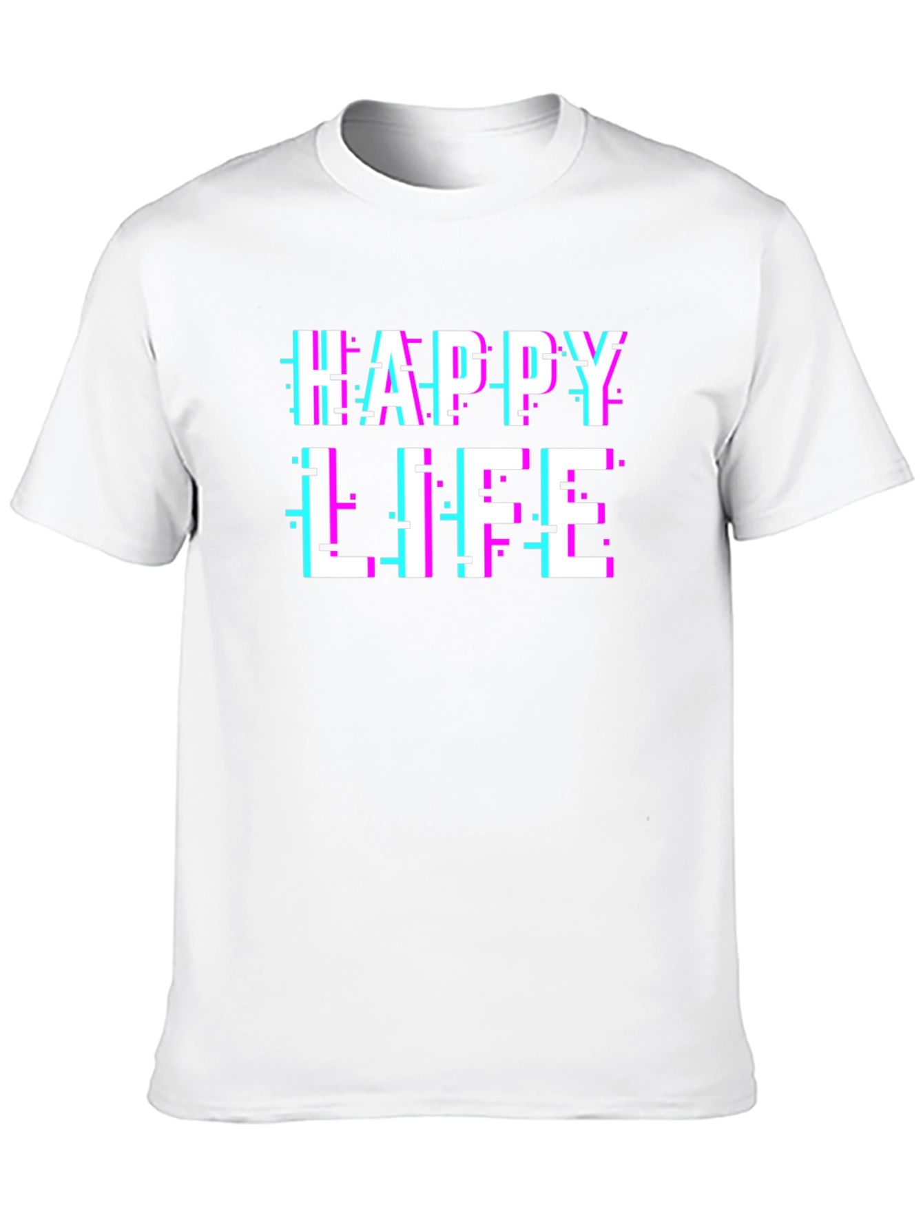 Happy Life Glitch Graphic Black T-Shirt