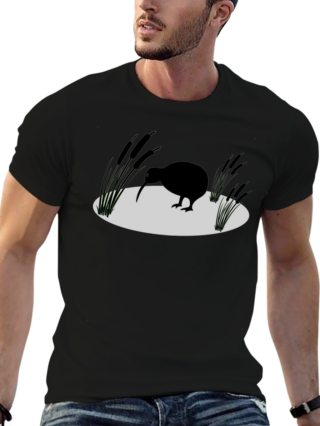 Kiwi Bird Silhouette Graphic Tee - Black