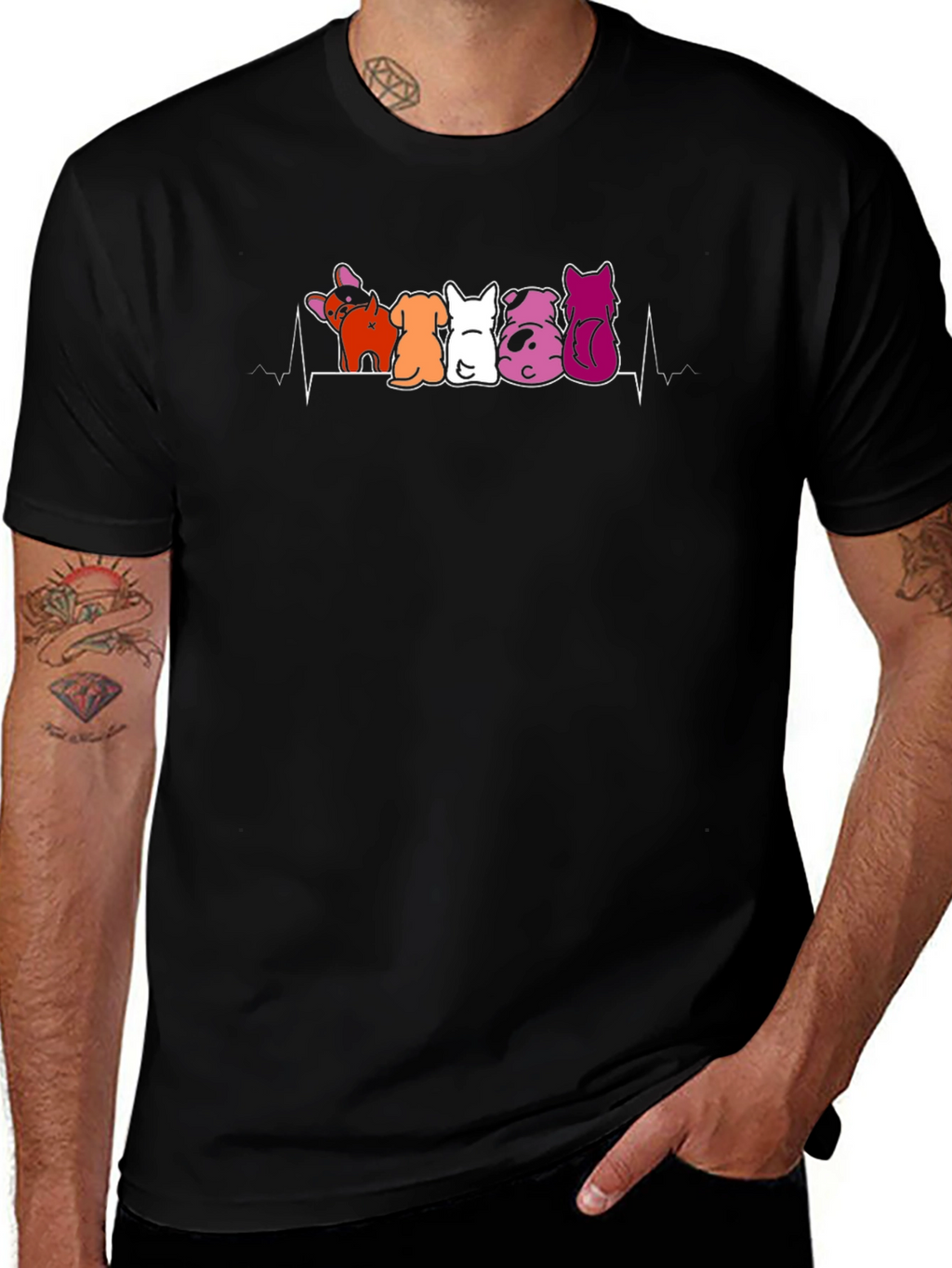 Lesbian Pride Dogs Heartbeat Graphic Tee