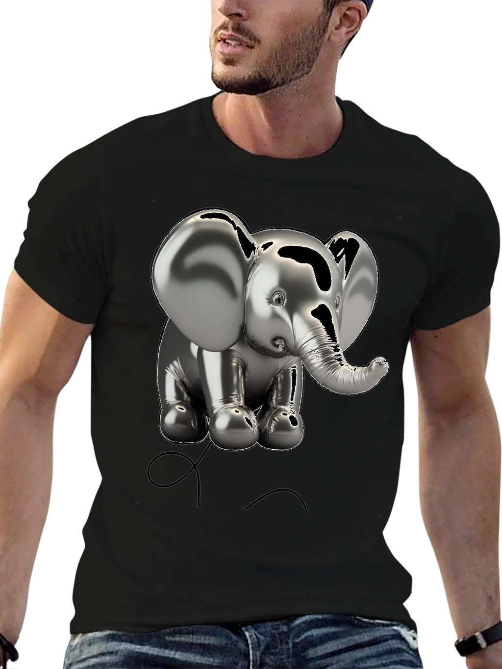Metallic Elephant Graphic Tee - Black Cotton Blend