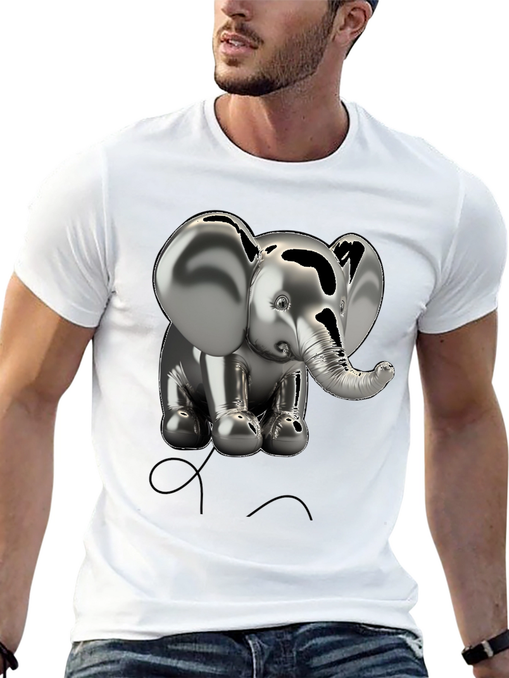 Metallic Elephant Graphic Tee - Black Cotton Blend