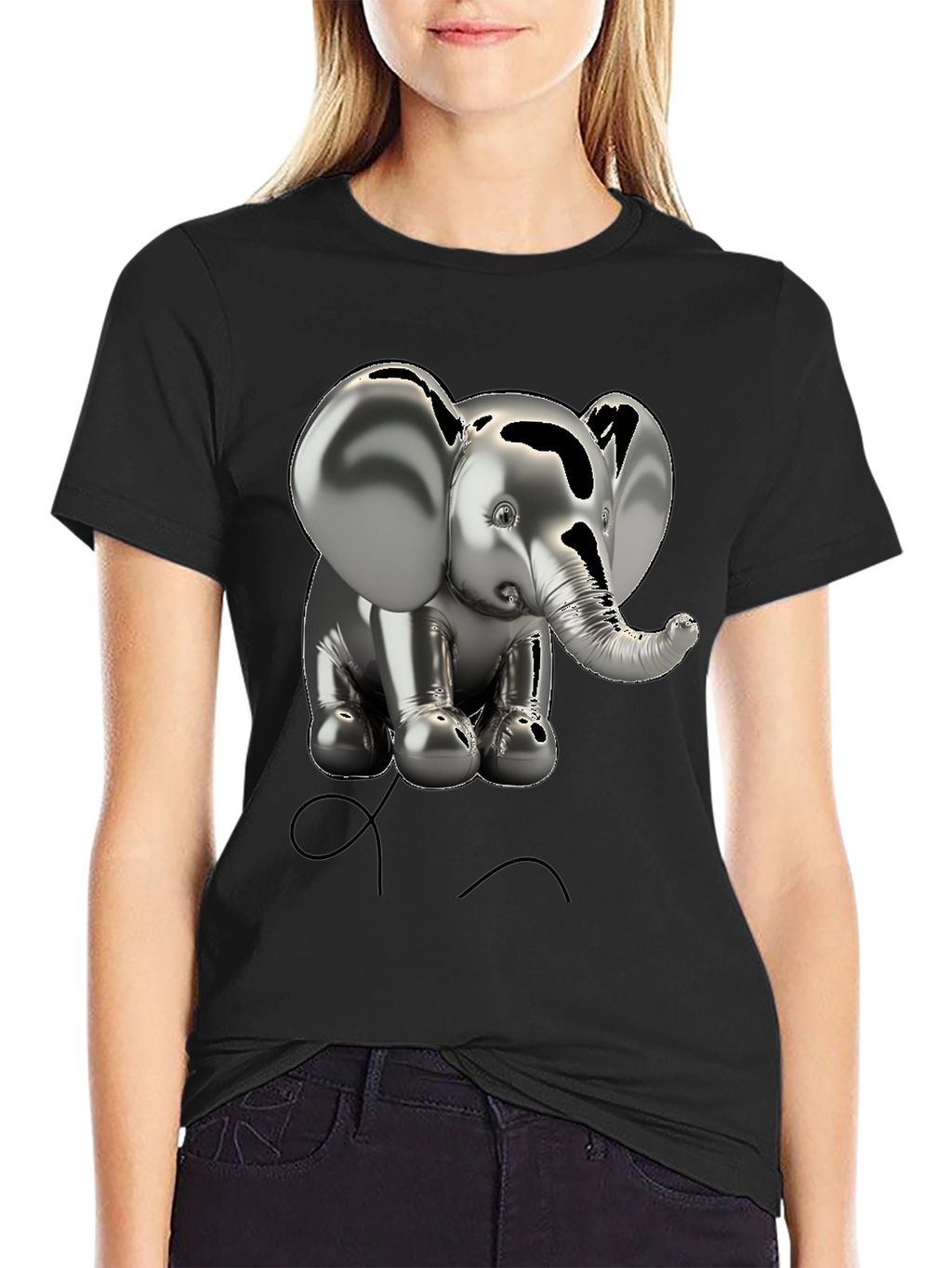 Metallic Elephant Graphic Tee - Black Cotton Blend