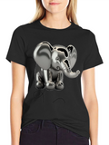 Metallic Elephant Graphic Tee - Black Cotton Blend