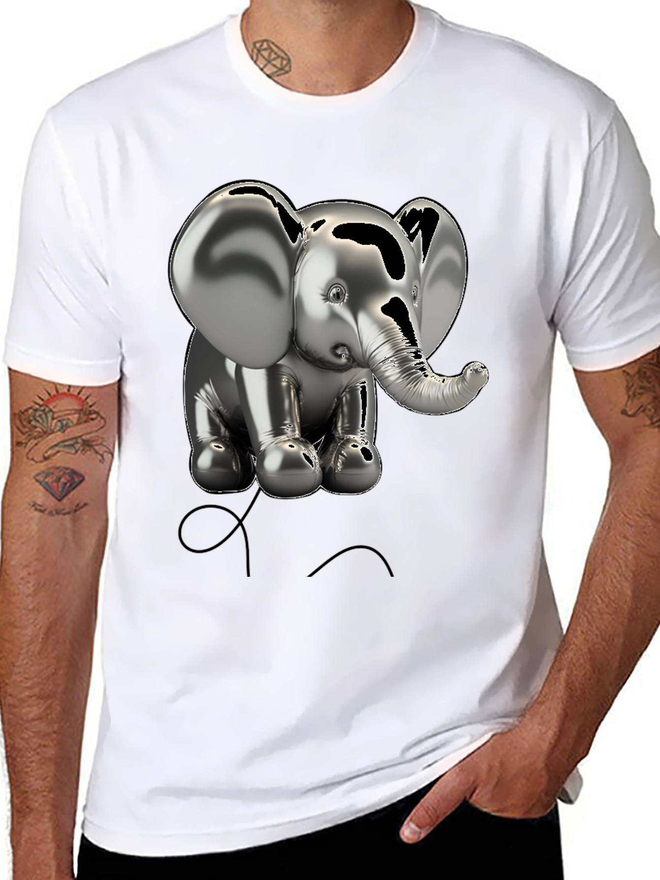 Metallic Elephant Graphic Tee - Black Cotton Blend