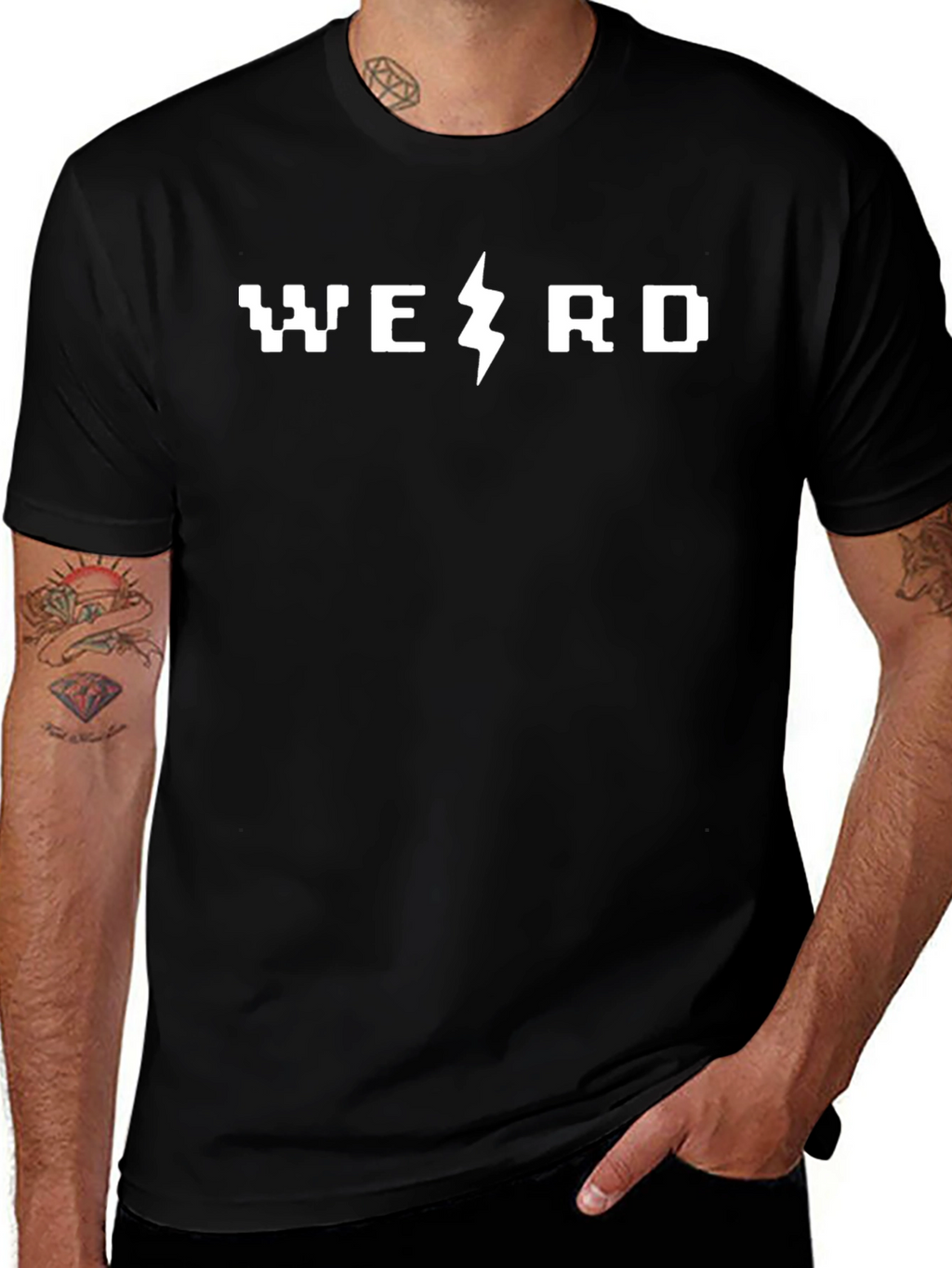 Black Weird Lightning Bolt Graphic T-Shirt