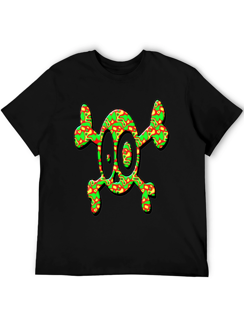 Psychedelic Skull & Crossbones Graphic Tee - Black