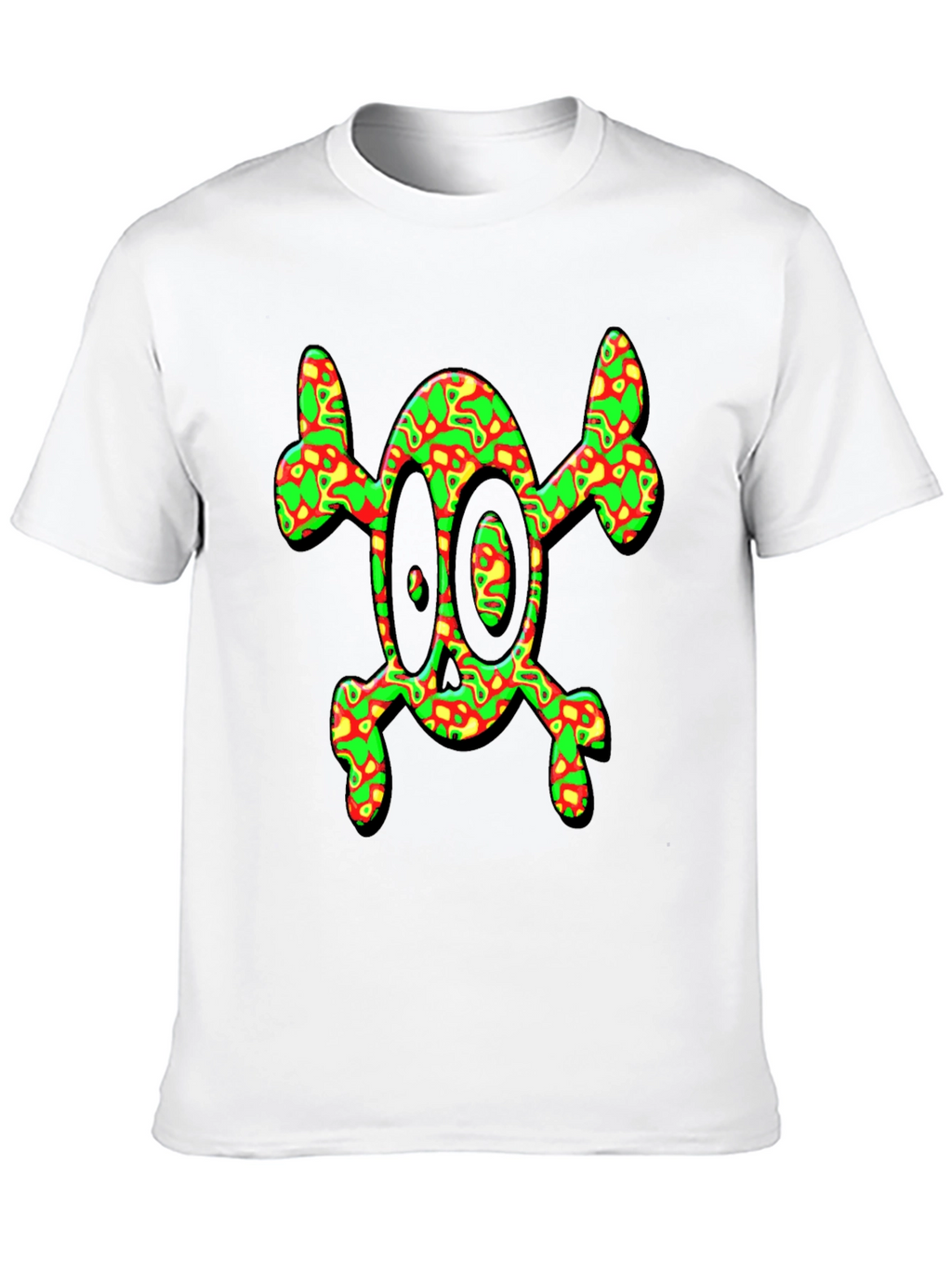 Psychedelic Skull & Crossbones Graphic Tee - Black
