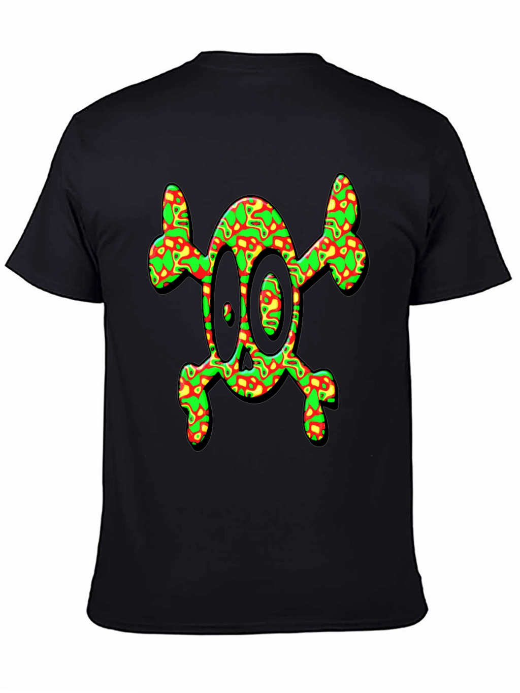 Psychedelic Skull & Crossbones Graphic Tee - Black