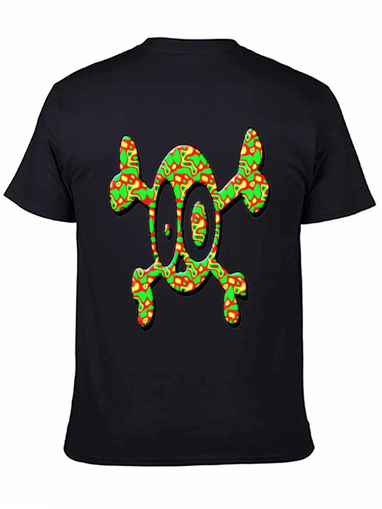 Psychedelic Skull & Crossbones Graphic Tee - Black