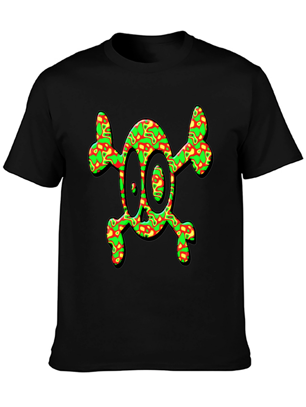 Psychedelic Skull & Crossbones Graphic Tee - Black