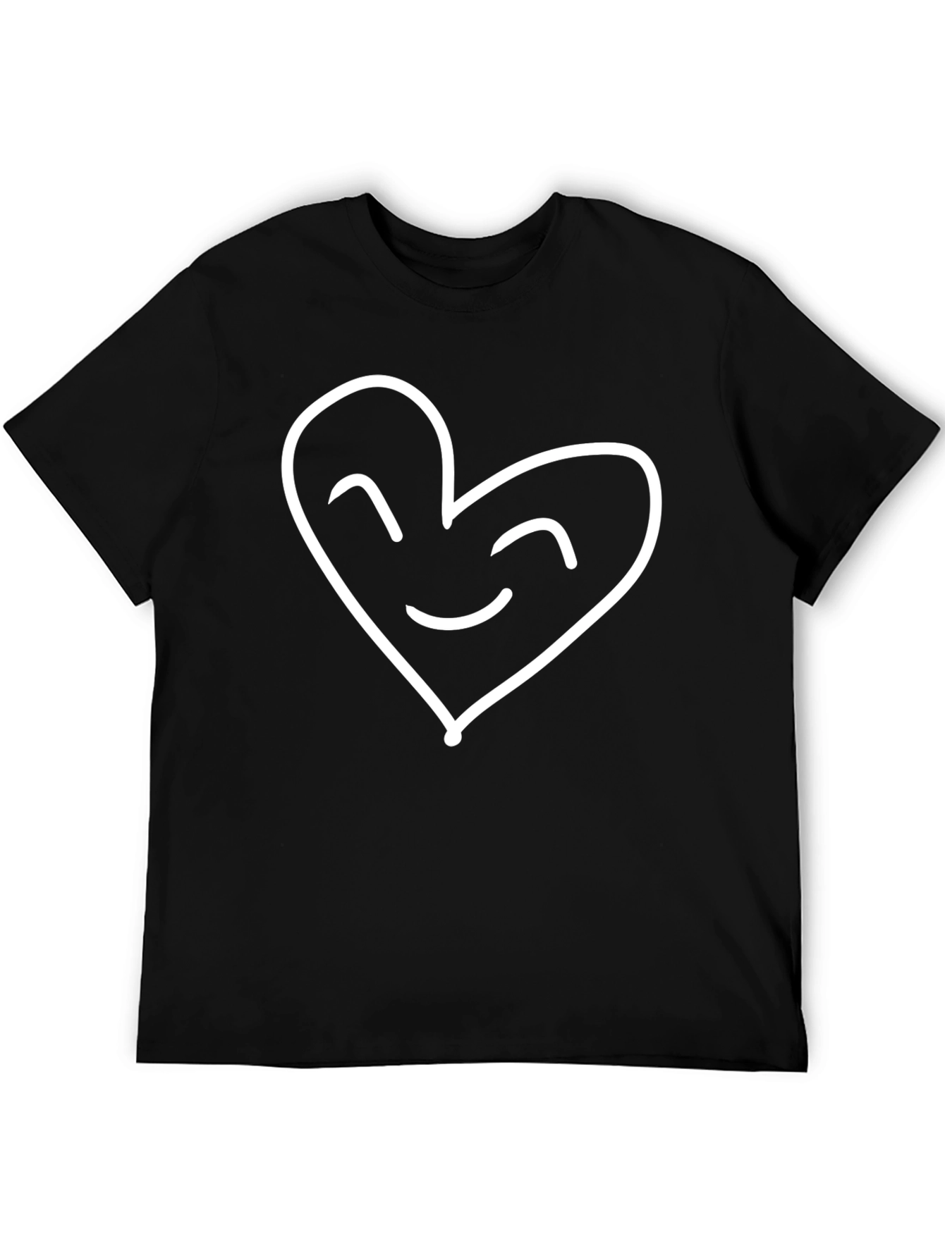 Heart Face Graphic Tee - Black Cotton Blend T-Shirt