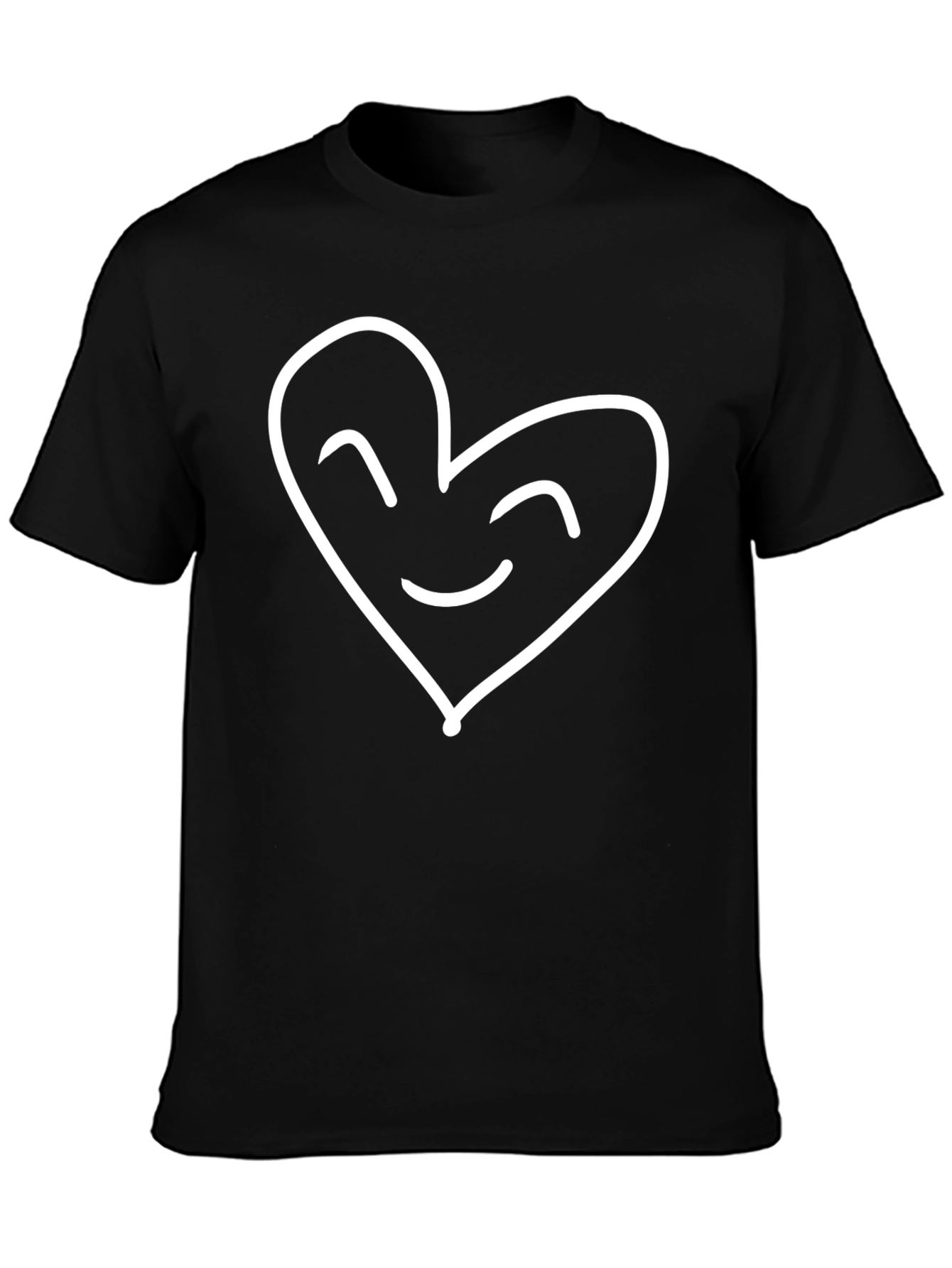 Heart Face Graphic Tee - Black Cotton Blend T-Shirt