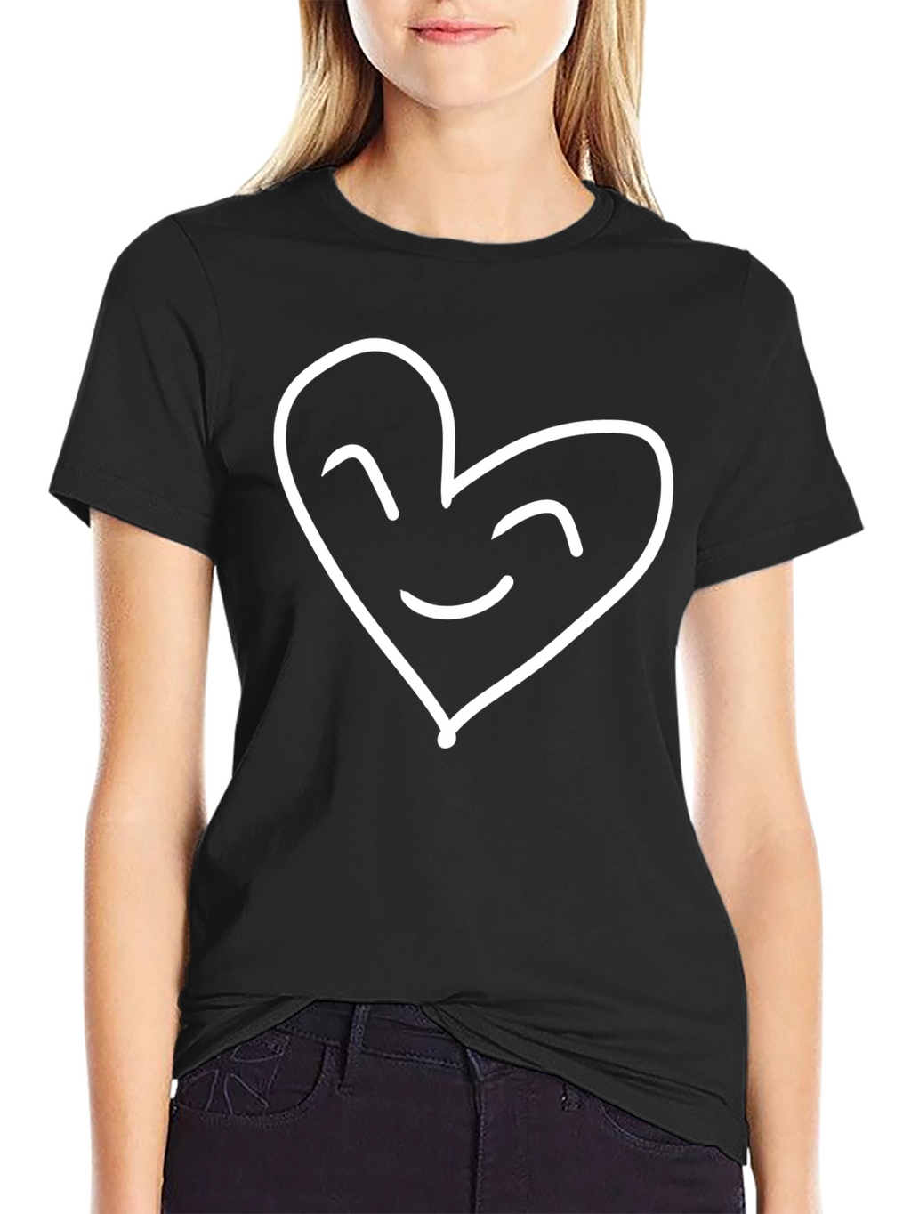 Heart Face Graphic Tee - Black Cotton Blend T-Shirt