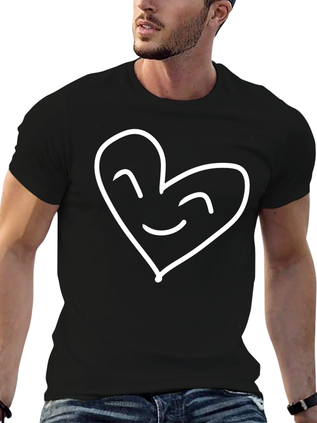 Heart Face Graphic Tee - Black Cotton Blend T-Shirt