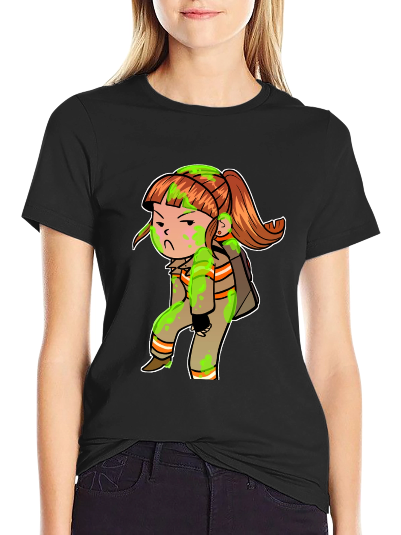 Cartoon Girl Black T-Shirt