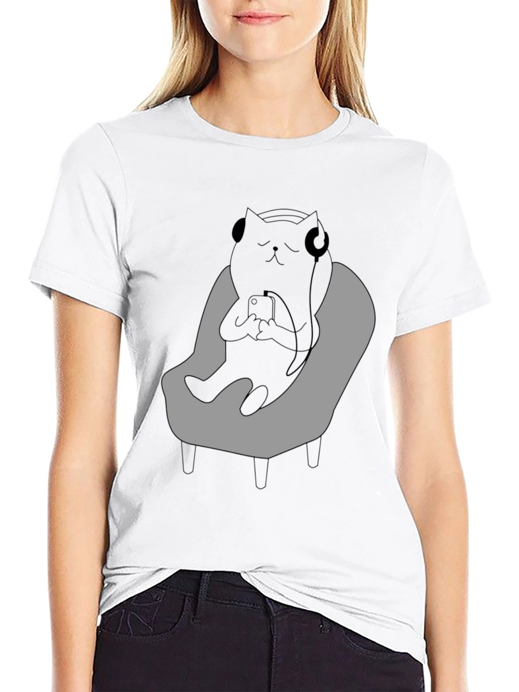 Chill Cat T-Shirt - Relaxed Black Cat with Headphones