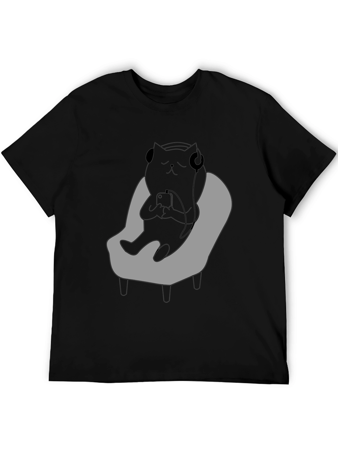 Chill Cat T-Shirt - Relaxed Black Cat with Headphones