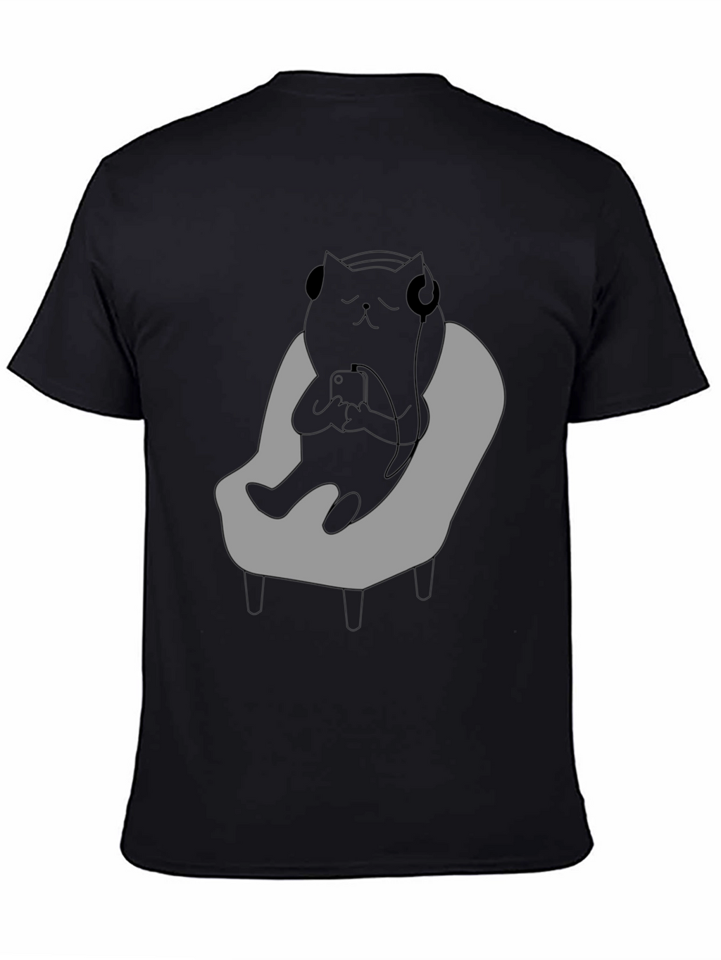 Chill Cat T-Shirt - Relaxed Black Cat with Headphones