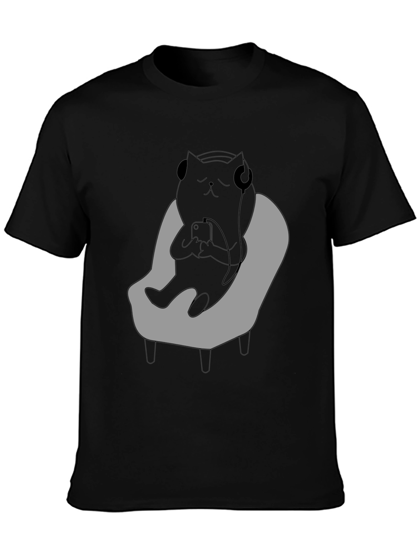 Chill Cat T-Shirt - Relaxed Black Cat with Headphones