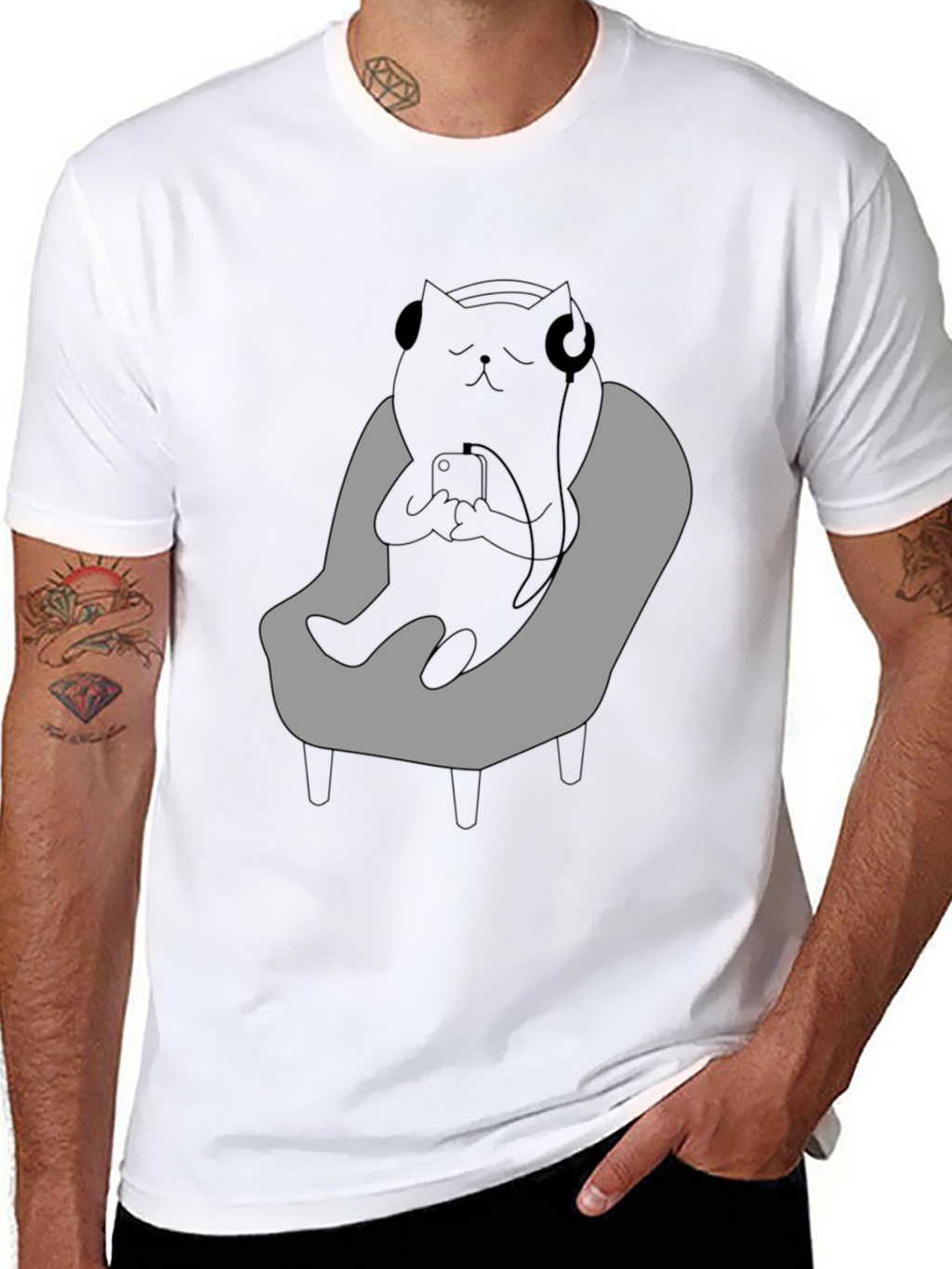 Chill Cat T-Shirt - Relaxed Black Cat with Headphones