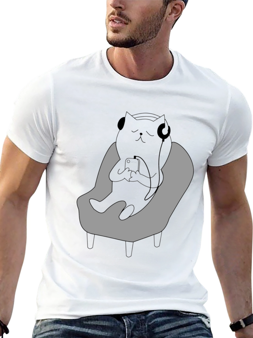 Chill Cat T-Shirt - Relaxed Black Cat with Headphones