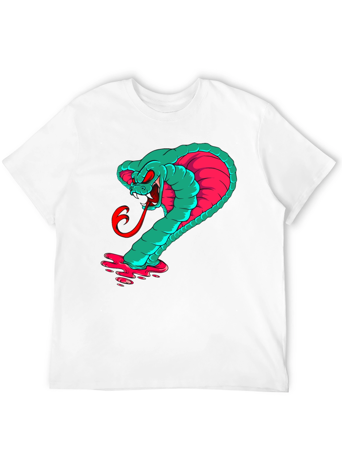 Mens Graphic Cobra T-Shirt - Teal & Pink Snake