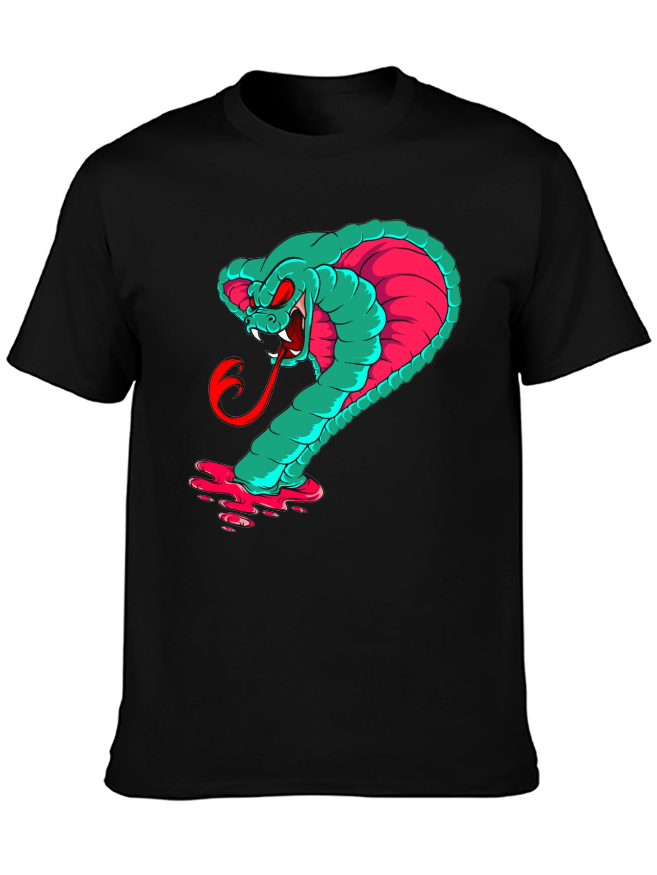 Mens Graphic Cobra T-Shirt - Teal & Pink Snake