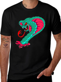 Mens Graphic Cobra T-Shirt - Teal & Pink Snake