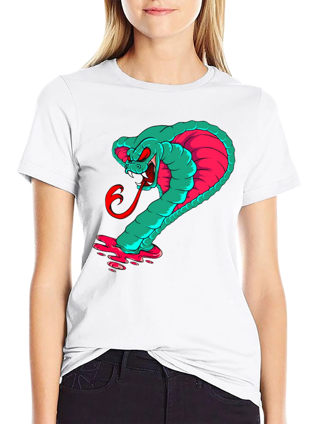 Mens Graphic Cobra T-Shirt - Teal & Pink Snake
