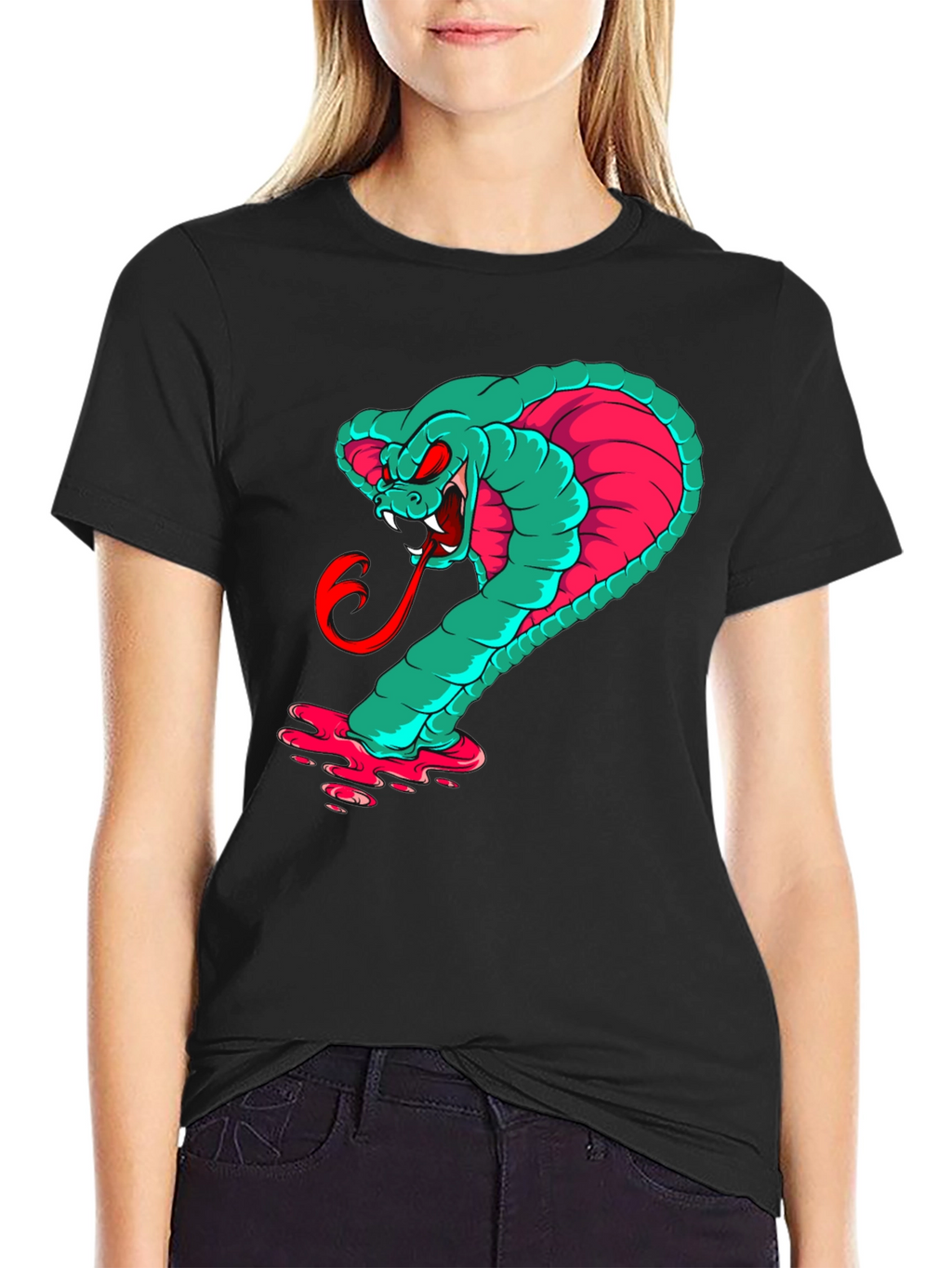Mens Graphic Cobra T-Shirt - Teal & Pink Snake