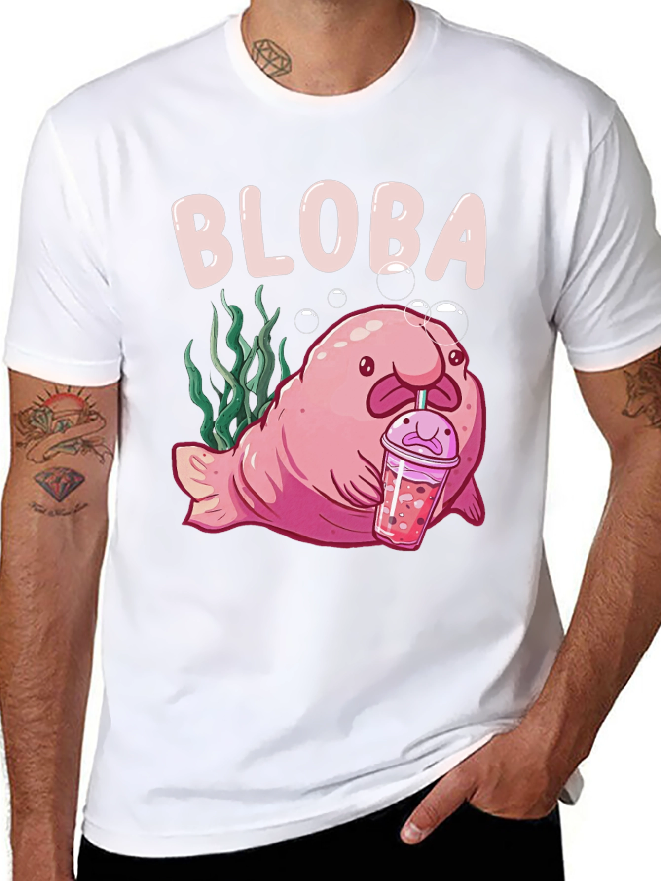 Blobfish Boba Tea Funny Black T-Shirt